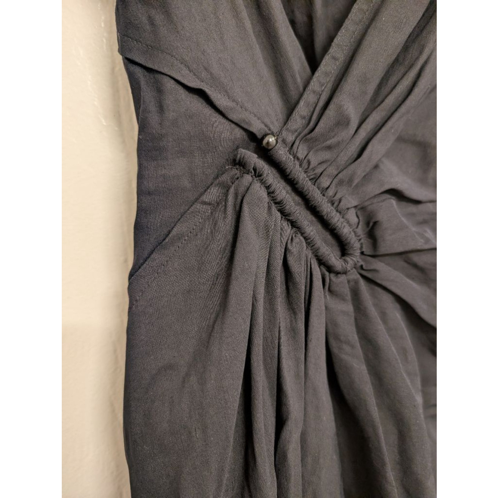 A.L.C. Edie Linen Blend Wrap Midi Dress Black V-Neck Stretch ASO Celebrity Sz 4 - Picture 5 of 9